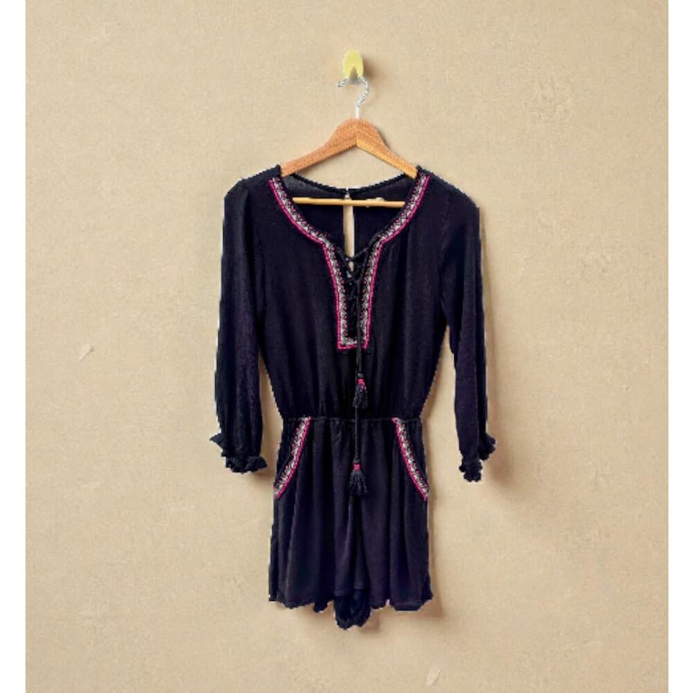 Hollister Black Boho Embroidered Romper S